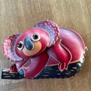 Handmade Red Koala Leather Coin Purse